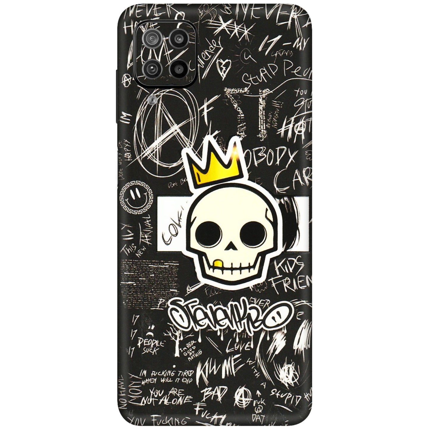 Samsung M/F/Note/Flip and C Phone Skins (All Models) - Funny Skull Black Chalk Grafitti - 3D Embossed Finish (L-22) Samsung Galaxy F12