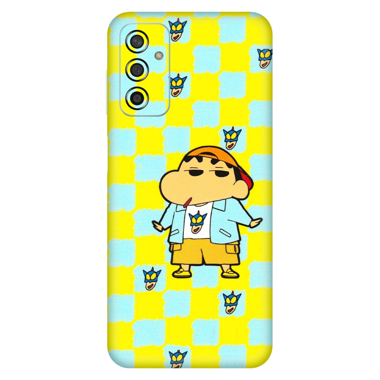 Samsung M/F/Note/Flip and C Phone Skins (All Models) - Yellow Blue Shinchan Cute - 3D Embossed Finish (L-221) Samsung Galaxy F13