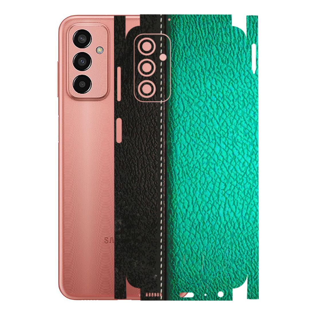 Samsung M/F/Note/Flip and C Phone Skins (All Models) - Black Green Dual Leather Stich - 3D Embossed Finish (L-233) Samsung Galaxy F13