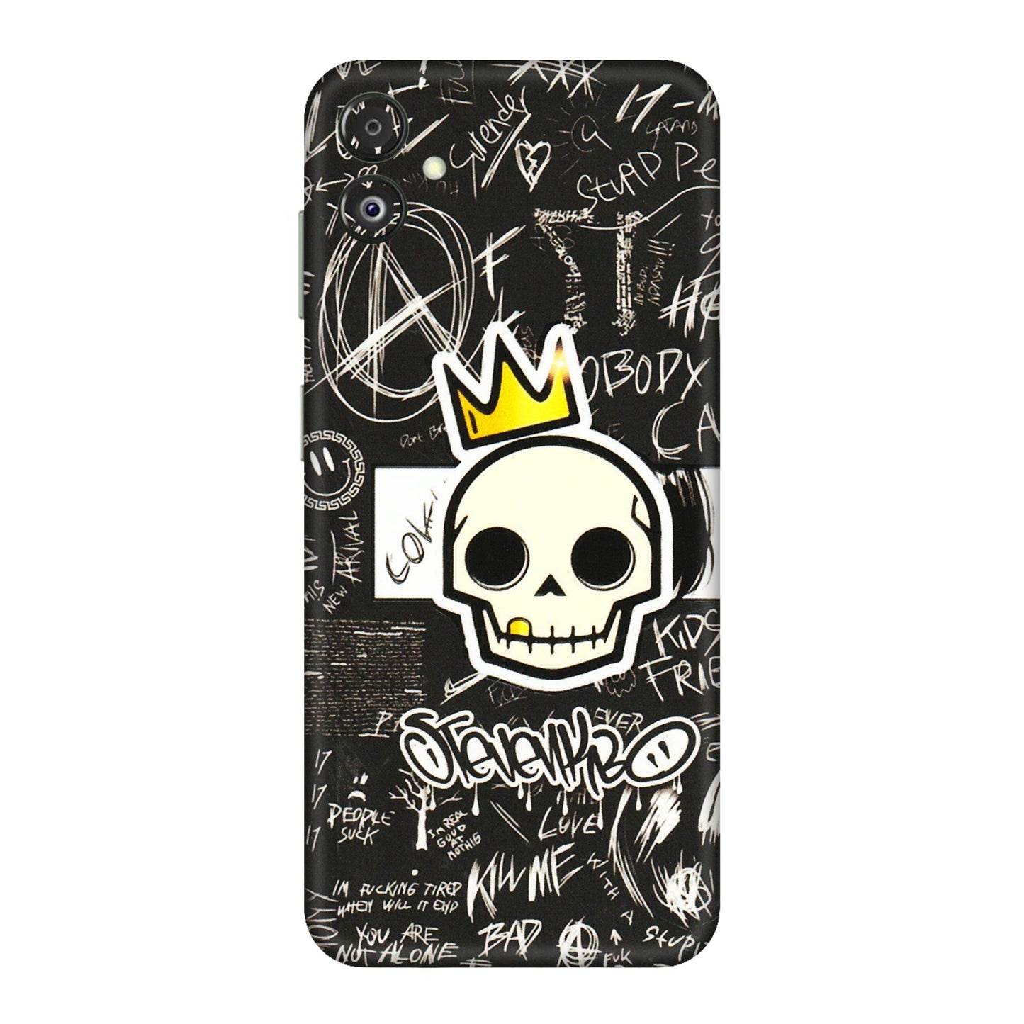 Samsung M/F/Note/Flip and C Phone Skins (All Models) - Funny Skull Black Chalk Grafitti - 3D Embossed Finish (L-22) Samsung Galaxy F14 (5G)
