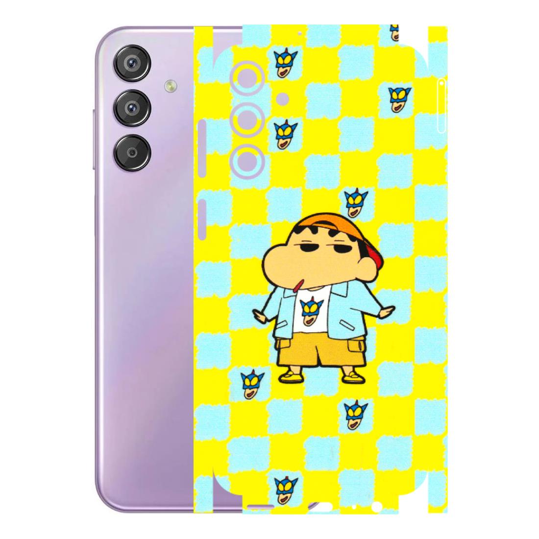 Samsung M/F/Note/Flip and C Phone Skins (All Models) - Yellow Blue Shinchan Cute - 3D Embossed Finish (L-221) Samsung Galaxy F15 (5G)