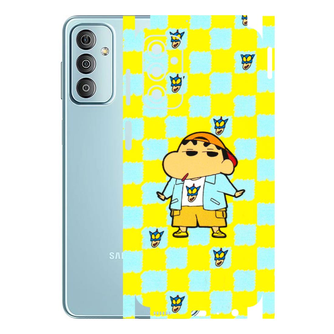 Samsung M/F/Note/Flip and C Phone Skins (All Models) - Yellow Blue Shinchan Cute - 3D Embossed Finish (L-221) Samsung Galaxy F23