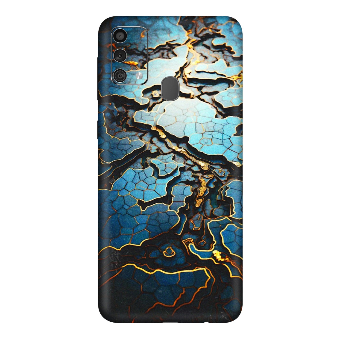 Samsung M/F/Note/Flip and C Phone Skins (All Models) - Blue Gold Abstract - 3D Embossed Finish (L-11) Samsung Galaxy F41