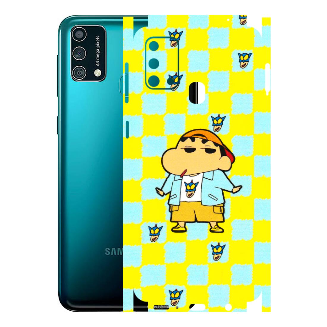 Samsung M/F/Note/Flip and C Phone Skins (All Models) - Yellow Blue Shinchan Cute - 3D Embossed Finish (L-221) Samsung Galaxy F41