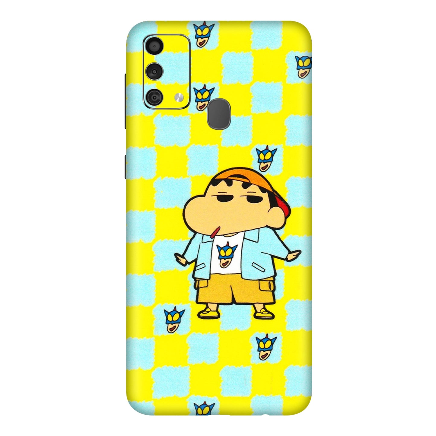Samsung M/F/Note/Flip and C Phone Skins (All Models) - Yellow Blue Shinchan Cute - 3D Embossed Finish (L-221) Samsung Galaxy F41