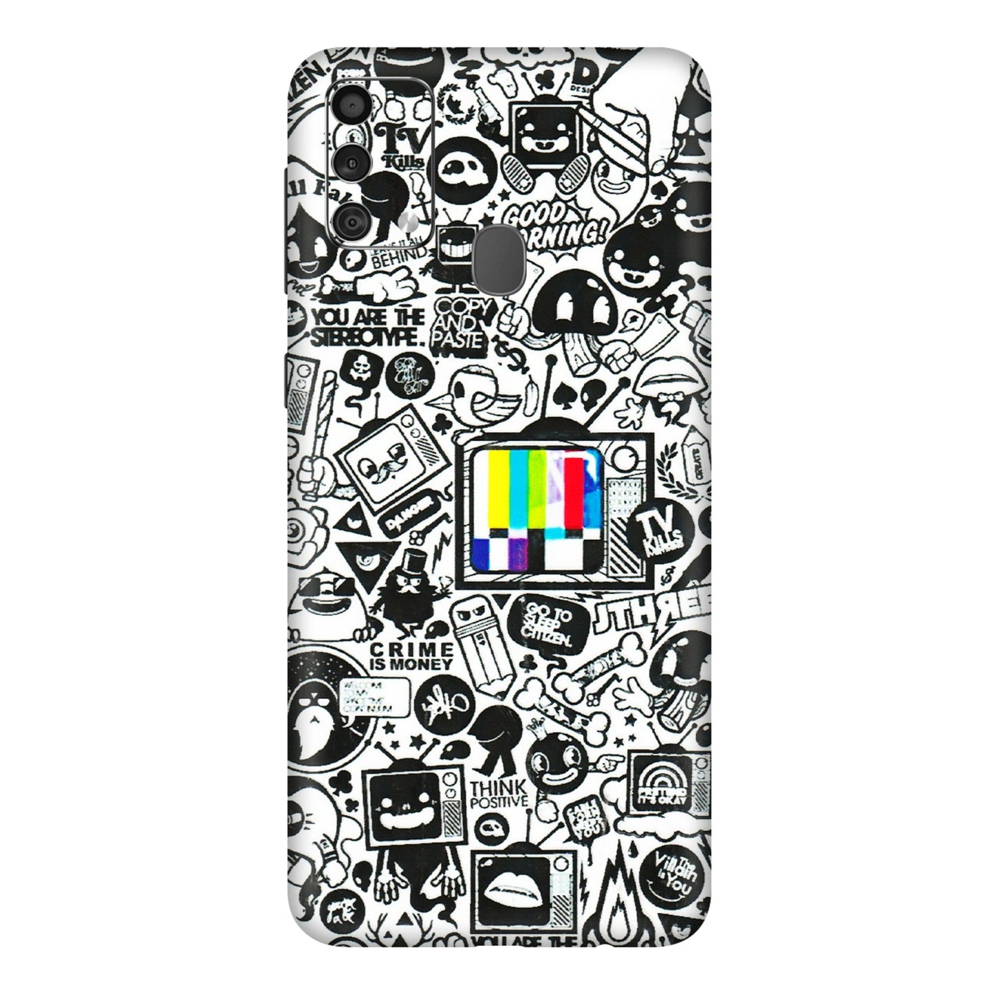 Samsung M/F/Note/Flip and C Phone Skins (All Models) - Doodles Positive Art - 3D Embossed Finish (L-263) Samsung Galaxy F41