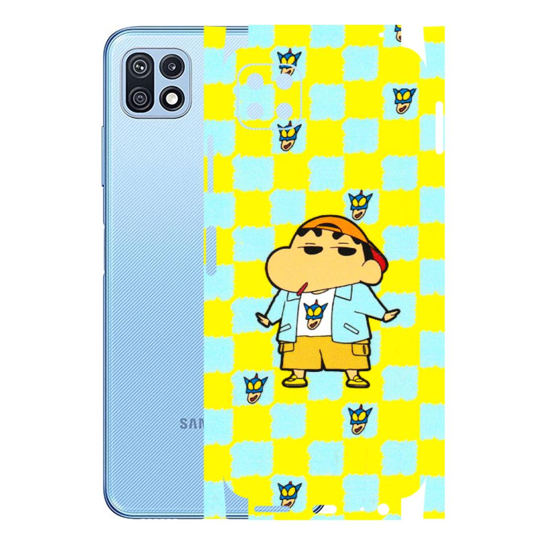 Samsung M/F/Note/Flip and C Phone Skins (All Models) - Yellow Blue Shinchan Cute - 3D Embossed Finish (L-221) Samsung Galaxy F42 (5G)