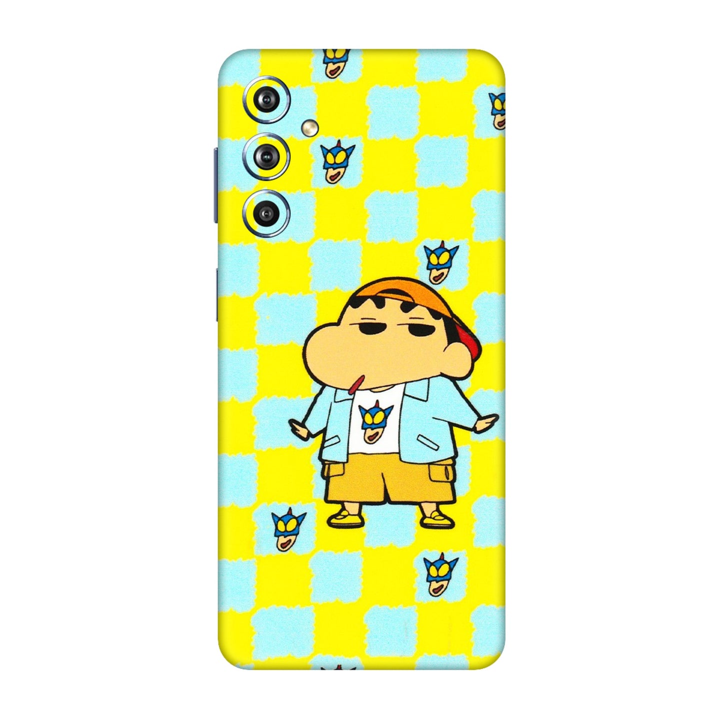 Samsung M/F/Note/Flip and C Phone Skins (All Models) - Yellow Blue Shinchan Cute - 3D Embossed Finish (L-221) Samsung Galaxy F54 (5G)