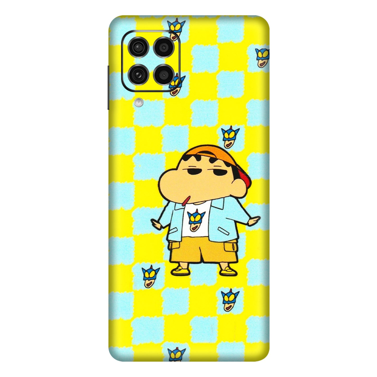 Samsung M/F/Note/Flip and C Phone Skins (All Models) - Yellow Blue Shinchan Cute - 3D Embossed Finish (L-221) Samsung Galaxy F62