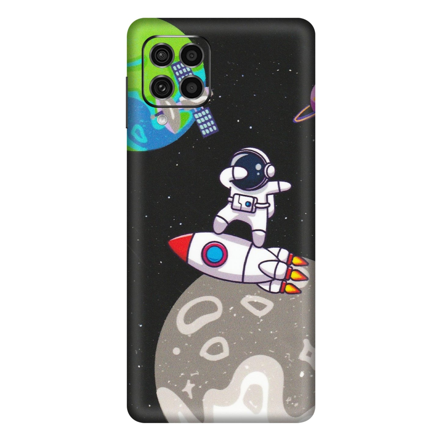Samsung M/F/Note/Flip and C Phone Skins (All Models) - Astronaut Vibing Toon Running - Matte Finish (M-39) Samsung Galaxy F62