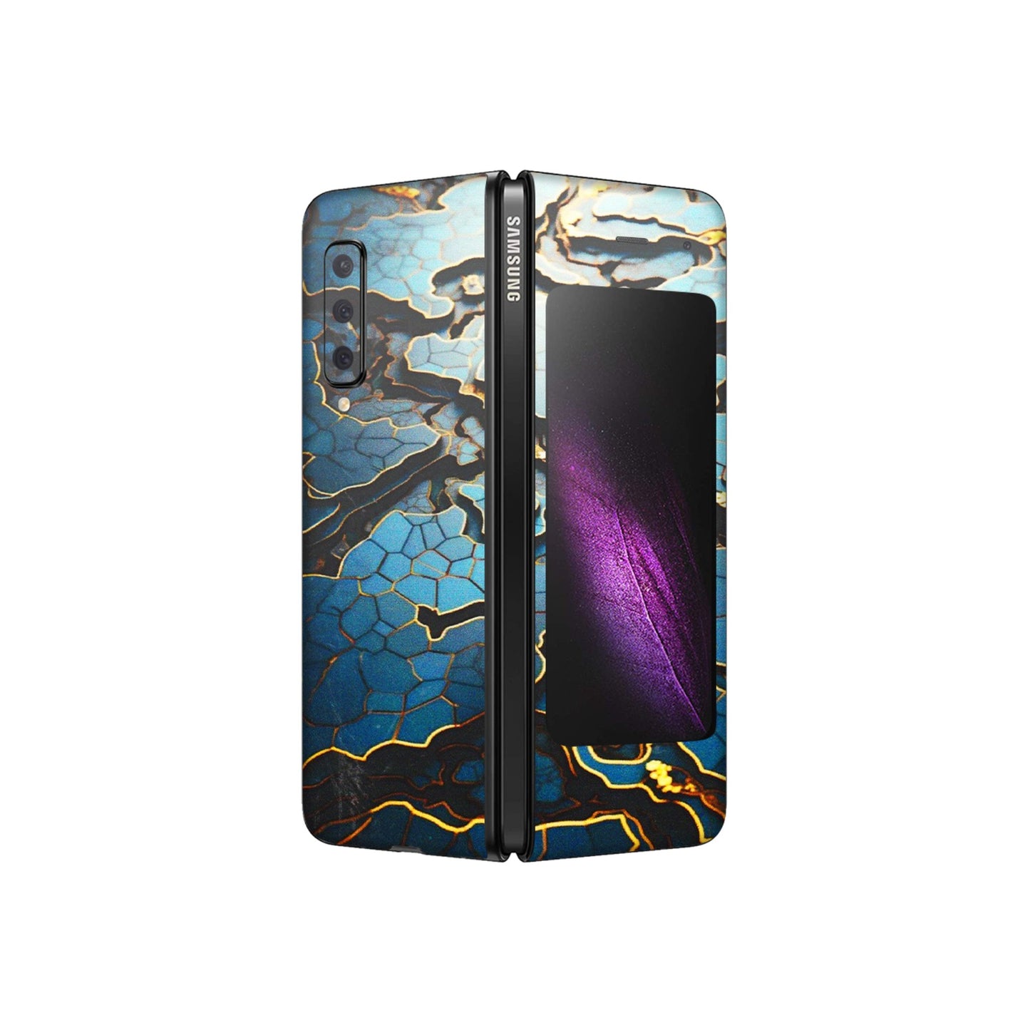 Samsung M/F/Note/Flip and C Phone Skins (All Models) - Blue Gold Abstract - 3D Embossed Finish (L-11) Samsung Galaxy Fold