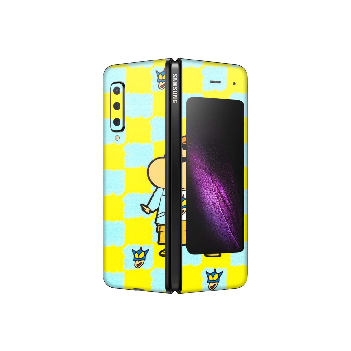 Samsung M/F/Note/Flip and C Phone Skins (All Models) - Yellow Blue Shinchan Cute - 3D Embossed Finish (L-221) Samsung Galaxy Fold