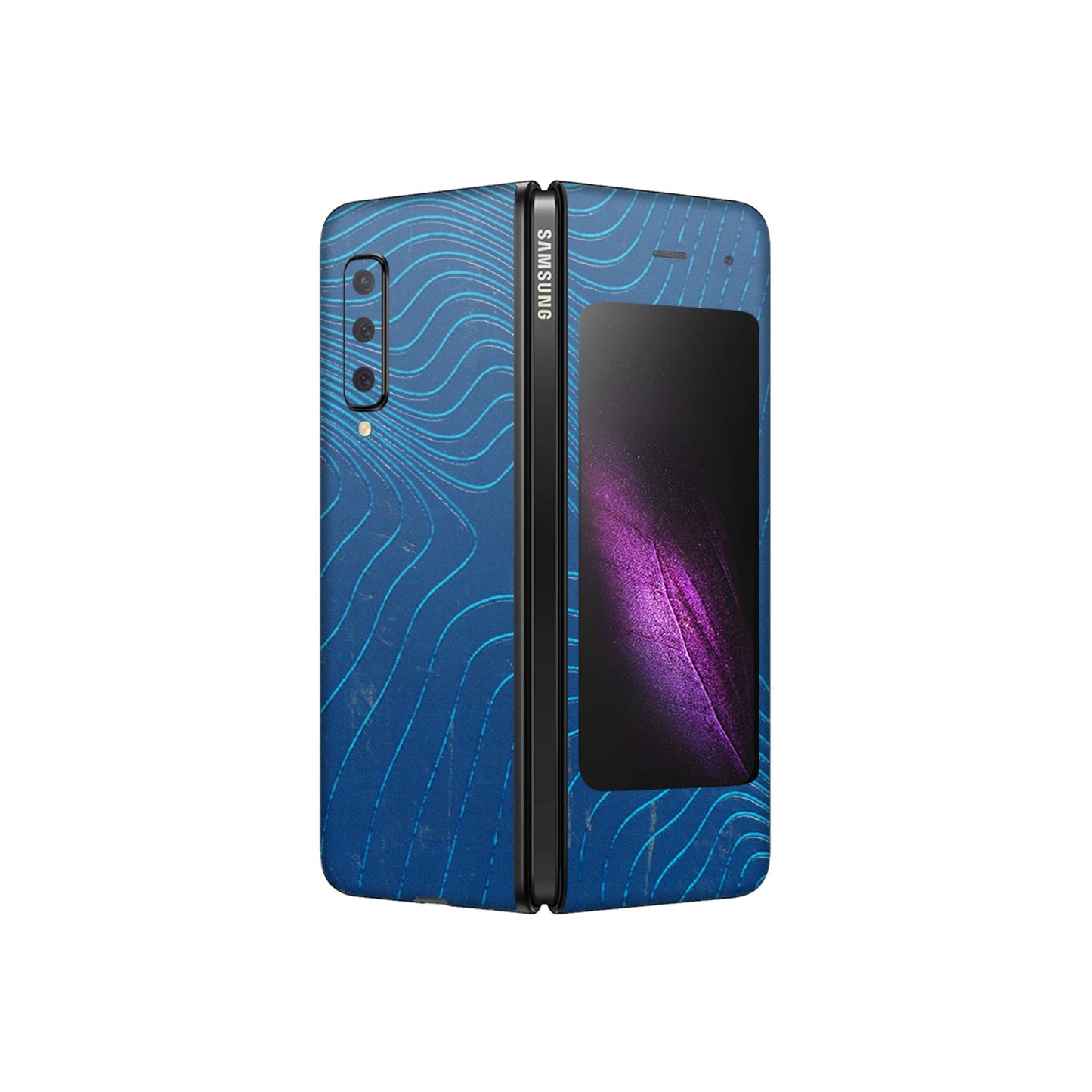 Samsung M/F/Note/Flip and C Phone Skins (All Models) - Abstract Blue Line Map - 3D Embossed Finish (L-272) Samsung Galaxy Fold