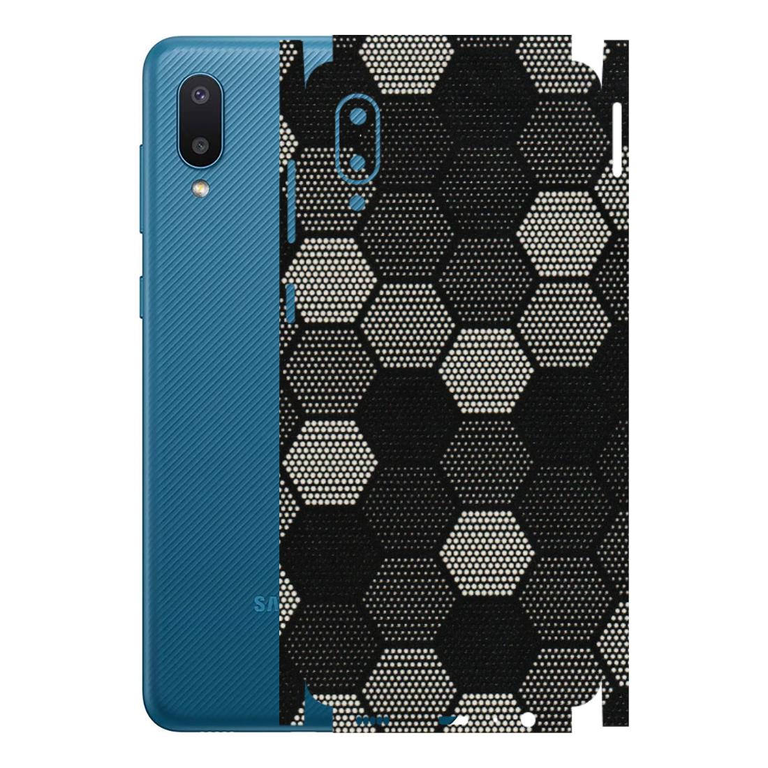 Samsung M/F/Note/Flip and C Phone Skins (All Models) - Black & White Dotted Honeycomb Texture - 3D Embossed Finish (L-202) Samsung Galaxy M02