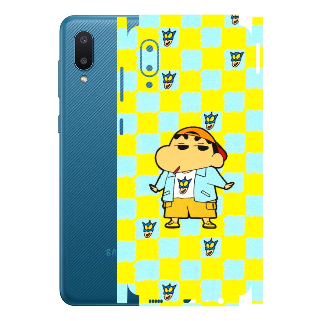Samsung M/F/Note/Flip and C Phone Skins (All Models) - Yellow Blue Shinchan Cute - 3D Embossed Finish (L-221) Samsung Galaxy M02