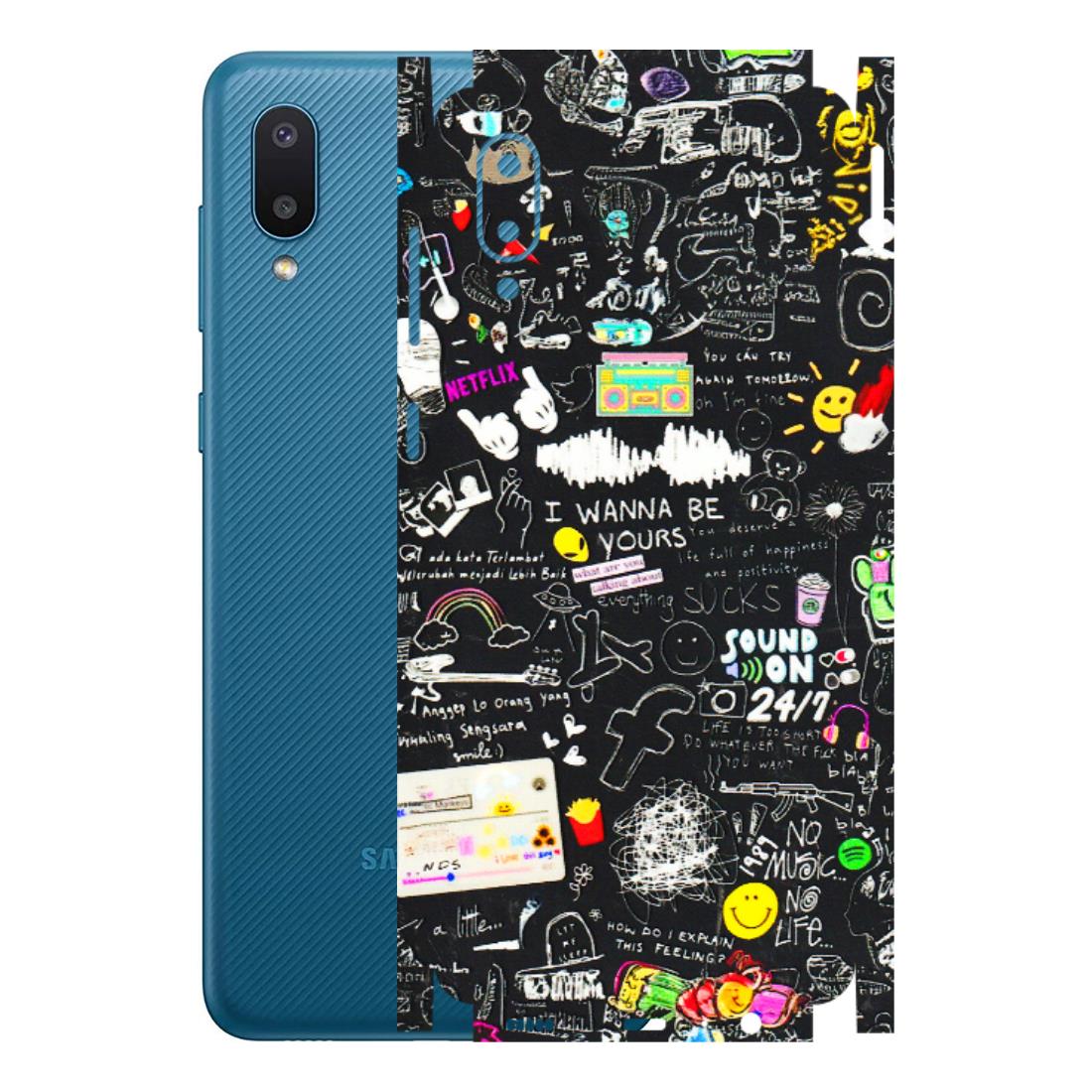 Samsung M/F/Note/Flip and C Phone Skins (All Models) - Black Creatives Doodles - 3D Embossed Finish (L-311) Samsung Galaxy M02
