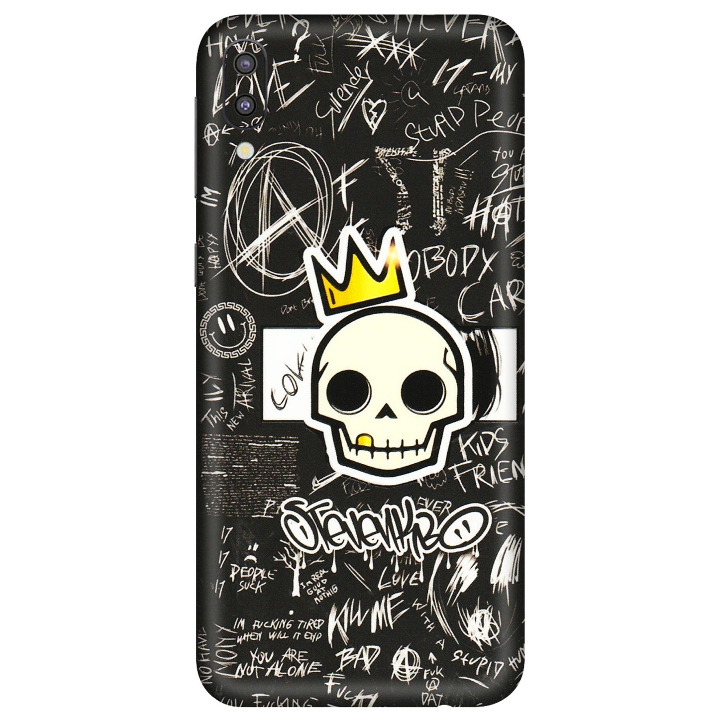 Samsung M/F/Note/Flip and C Phone Skins (All Models) - Funny Skull Black Chalk Grafitti - 3D Embossed Finish (L-22) Samsung Galaxy M10