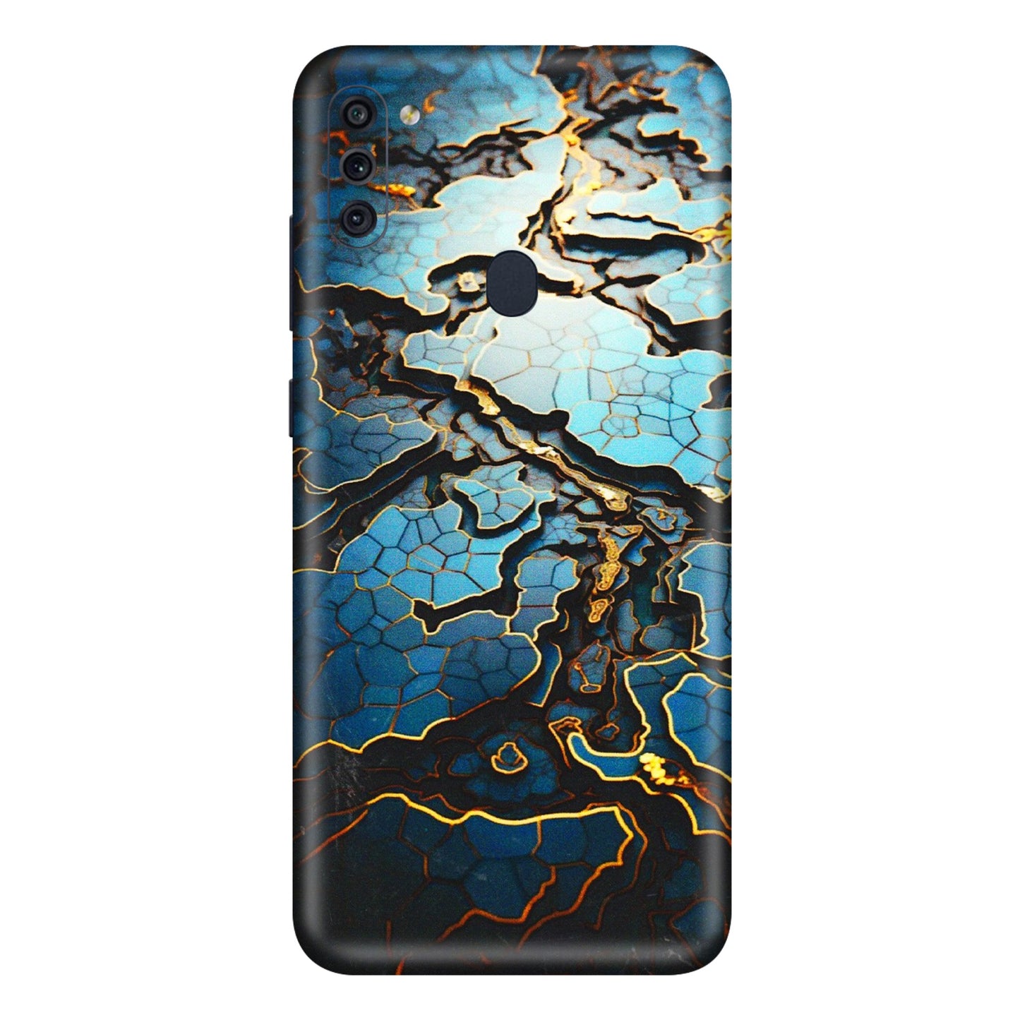 Samsung M/F/Note/Flip and C Phone Skins (All Models) - Blue Gold Abstract - 3D Embossed Finish (L-11) Samsung Galaxy M11