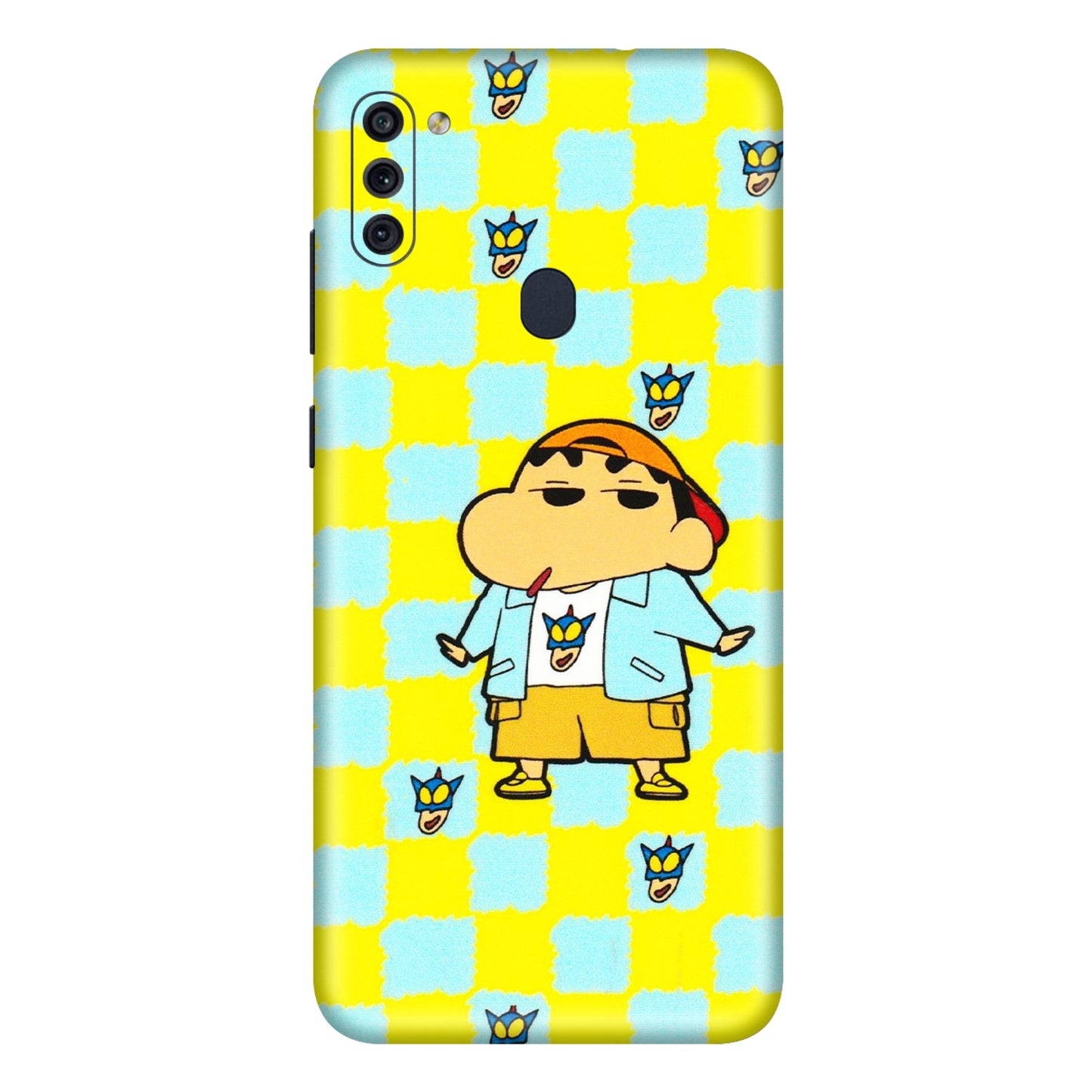 Samsung M/F/Note/Flip and C Phone Skins (All Models) - Yellow Blue Shinchan Cute - 3D Embossed Finish (L-221) Samsung Galaxy M11