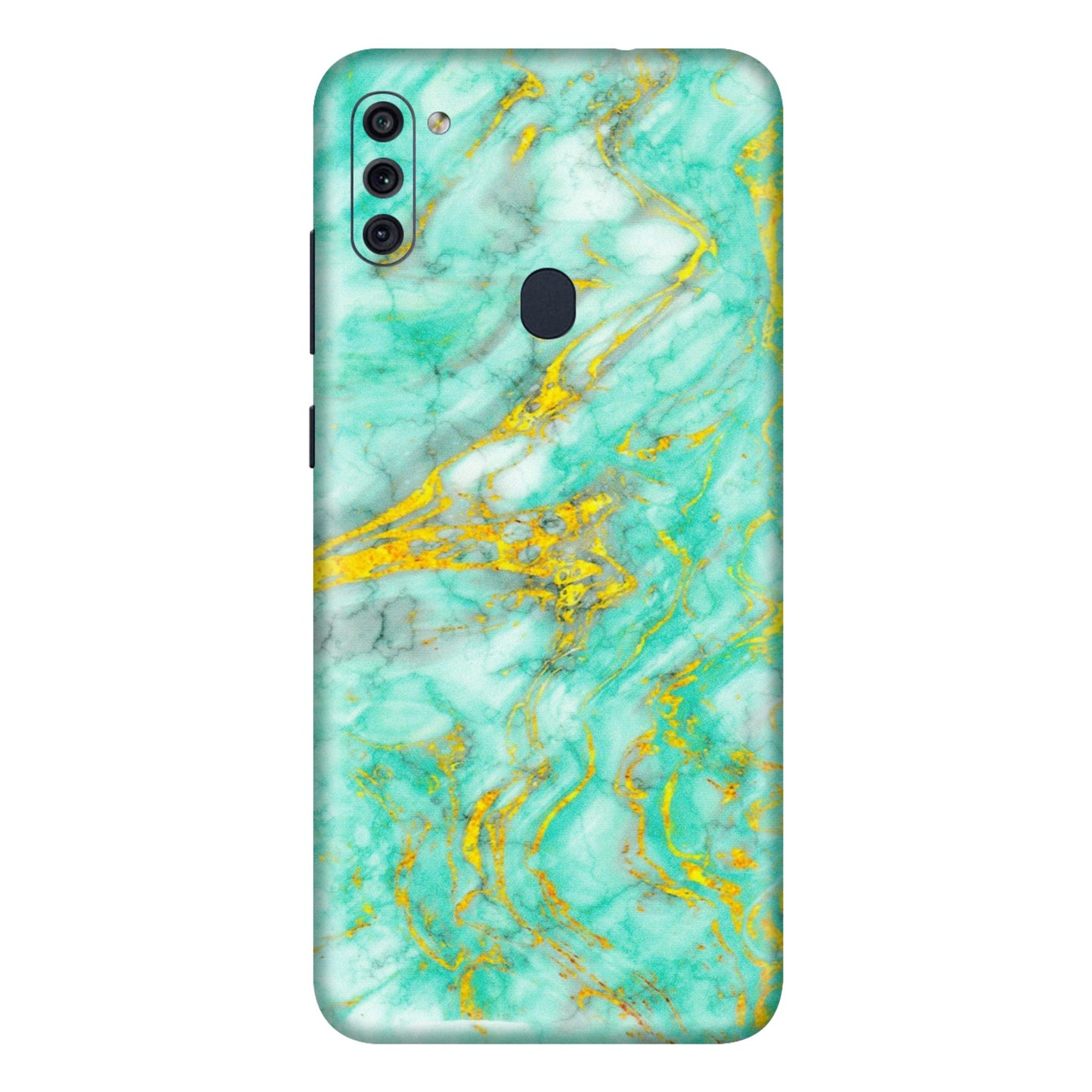 Samsung M/F/Note/Flip and C Phone Skins (All Models) - Green And Gold Marble Feel - Matte Finish (M-16) Samsung Galaxy M11