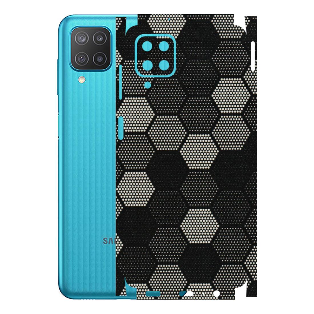 Samsung M/F/Note/Flip and C Phone Skins (All Models) - Black & White Dotted Honeycomb Texture - 3D Embossed Finish (L-202) Samsung Galaxy M12