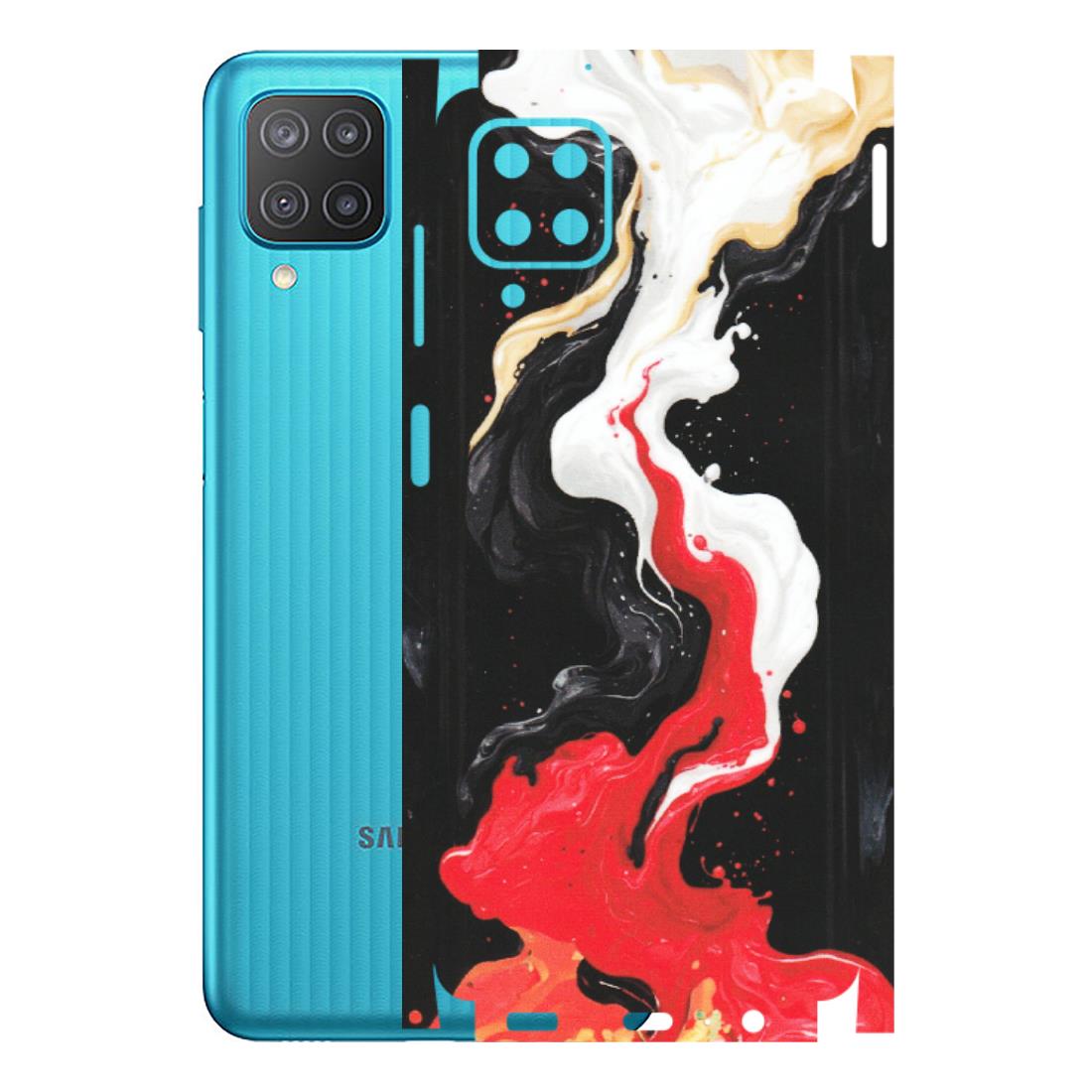 Samsung M/F/Note/Flip and C Phone Skins (All Models) - Black Red White Paint Splash Fusion - Matte Finish (M-56) Samsung Galaxy M12