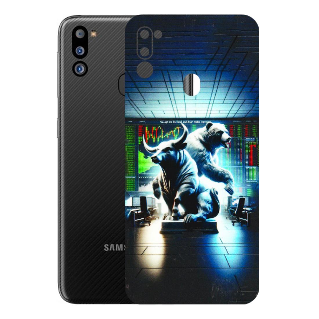 Samsung M/F/Note/Flip and C Phone Skins (All Models) - Stock Market Sensex Bear vs Bulls - 3D Embossed Finish (L-15) Samsung Galaxy M21 2021