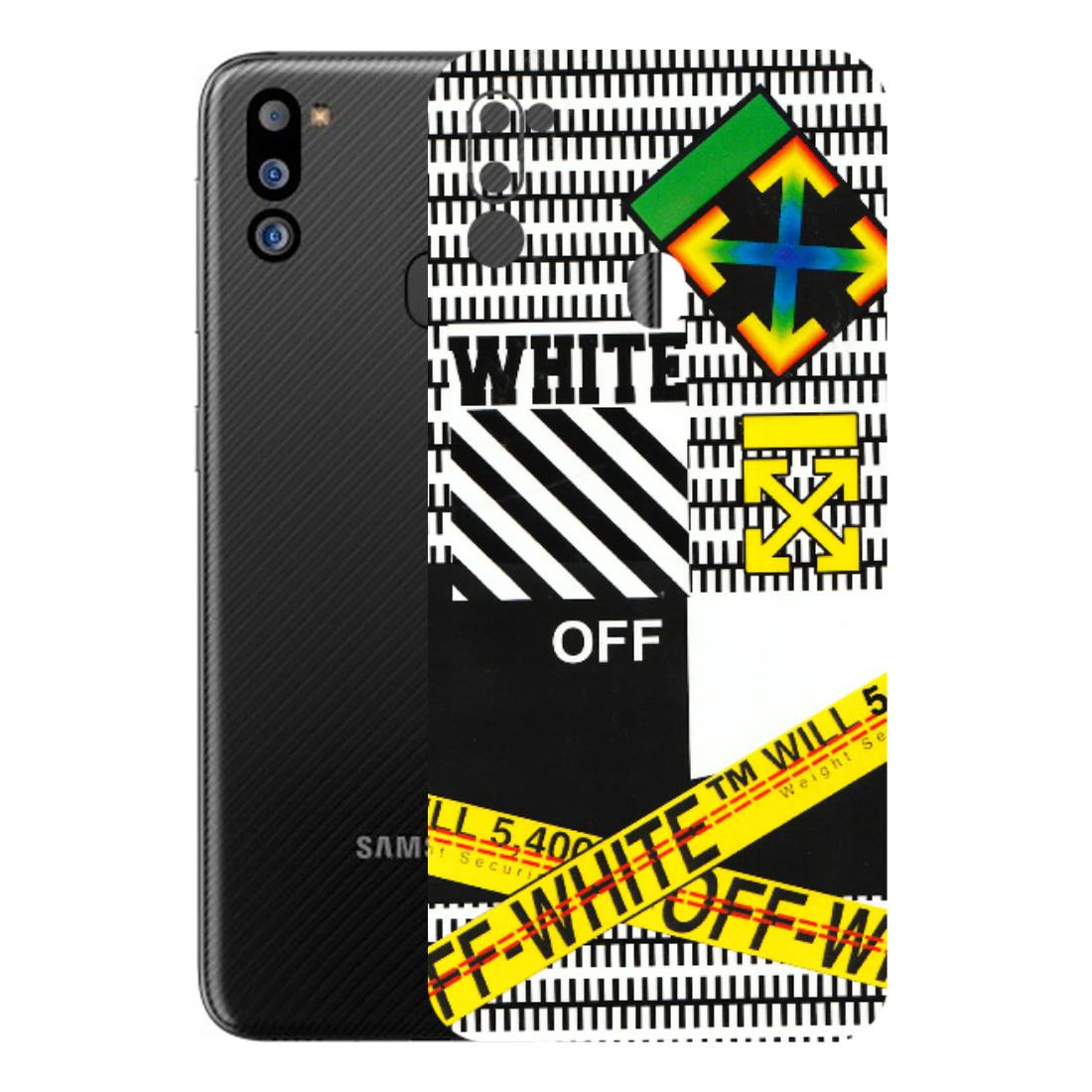 Samsung M/F/Note/Flip and C Phone Skins (All Models) - White Off Abstract - 3D Embossed Finish (L-172) Samsung Galaxy M21 2021