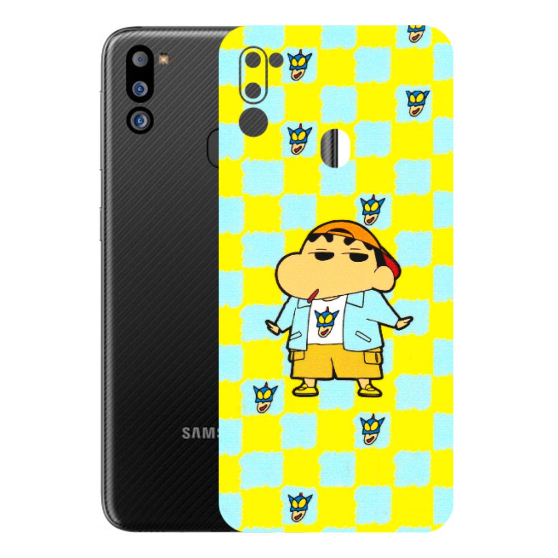 Samsung M/F/Note/Flip and C Phone Skins (All Models) - Yellow Blue Shinchan Cute - 3D Embossed Finish (L-221) Samsung Galaxy M21 2021