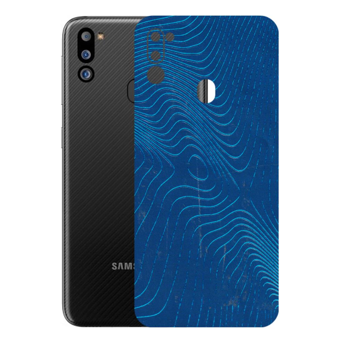 Samsung M/F/Note/Flip and C Phone Skins (All Models) - Abstract Blue Line Map - 3D Embossed Finish (L-272) Samsung Galaxy M21 2021