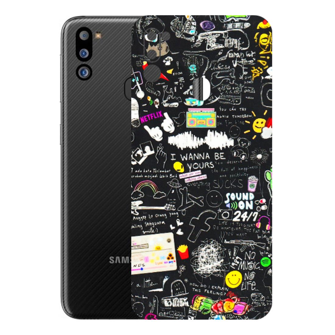 Samsung M/F/Note/Flip and C Phone Skins (All Models) - Black Creatives Doodles - 3D Embossed Finish (L-311) Samsung Galaxy M21 2021