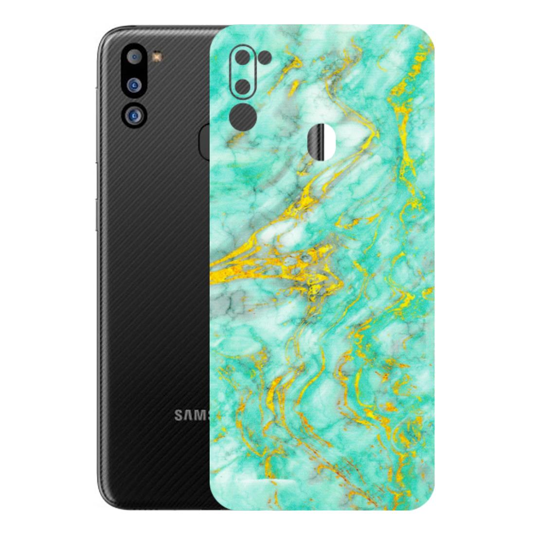Samsung M/F/Note/Flip and C Phone Skins (All Models) - Green And Gold Marble Feel - Matte Finish (M-16) Samsung Galaxy M21 2021