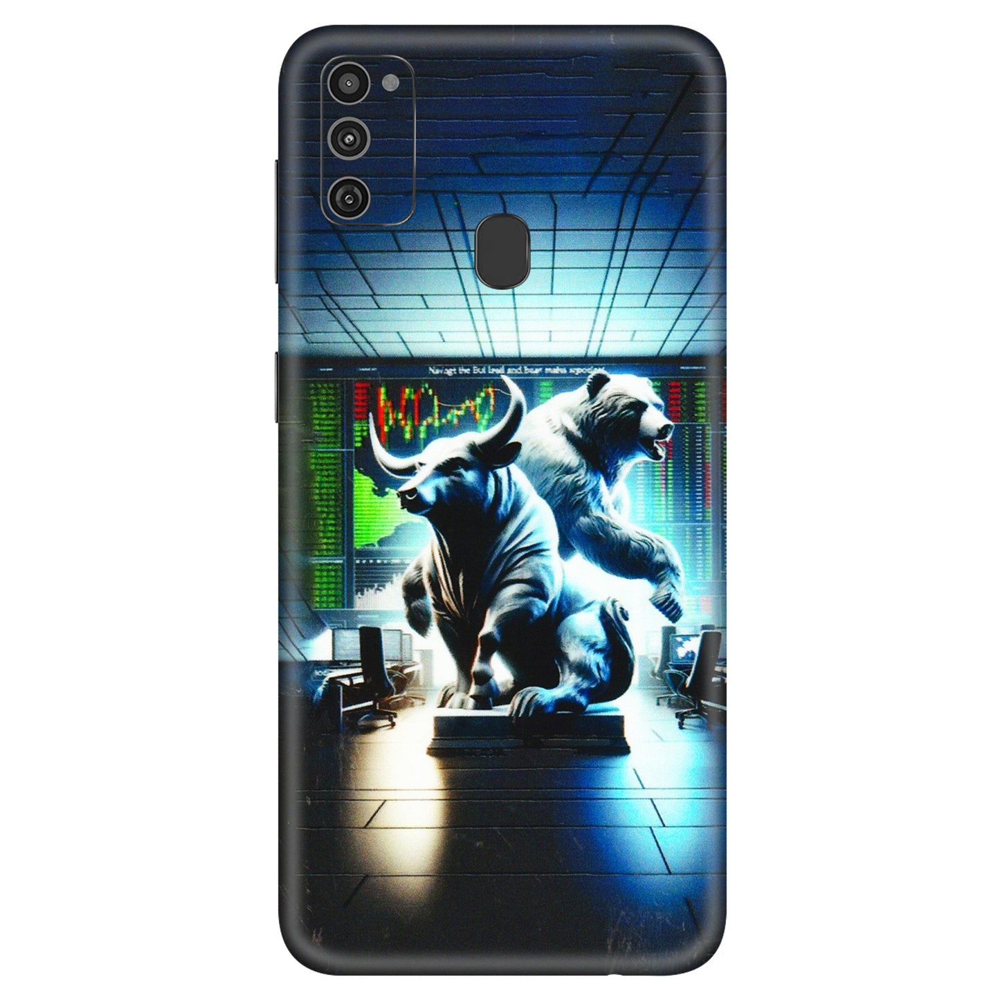 Samsung M/F/Note/Flip and C Phone Skins (All Models) - Stock Market Sensex Bear vs Bulls - 3D Embossed Finish (L-15) Samsung Galaxy M21