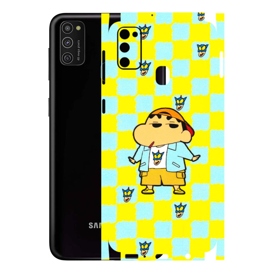 Samsung M/F/Note/Flip and C Phone Skins (All Models) - Yellow Blue Shinchan Cute - 3D Embossed Finish (L-221) Samsung Galaxy M21