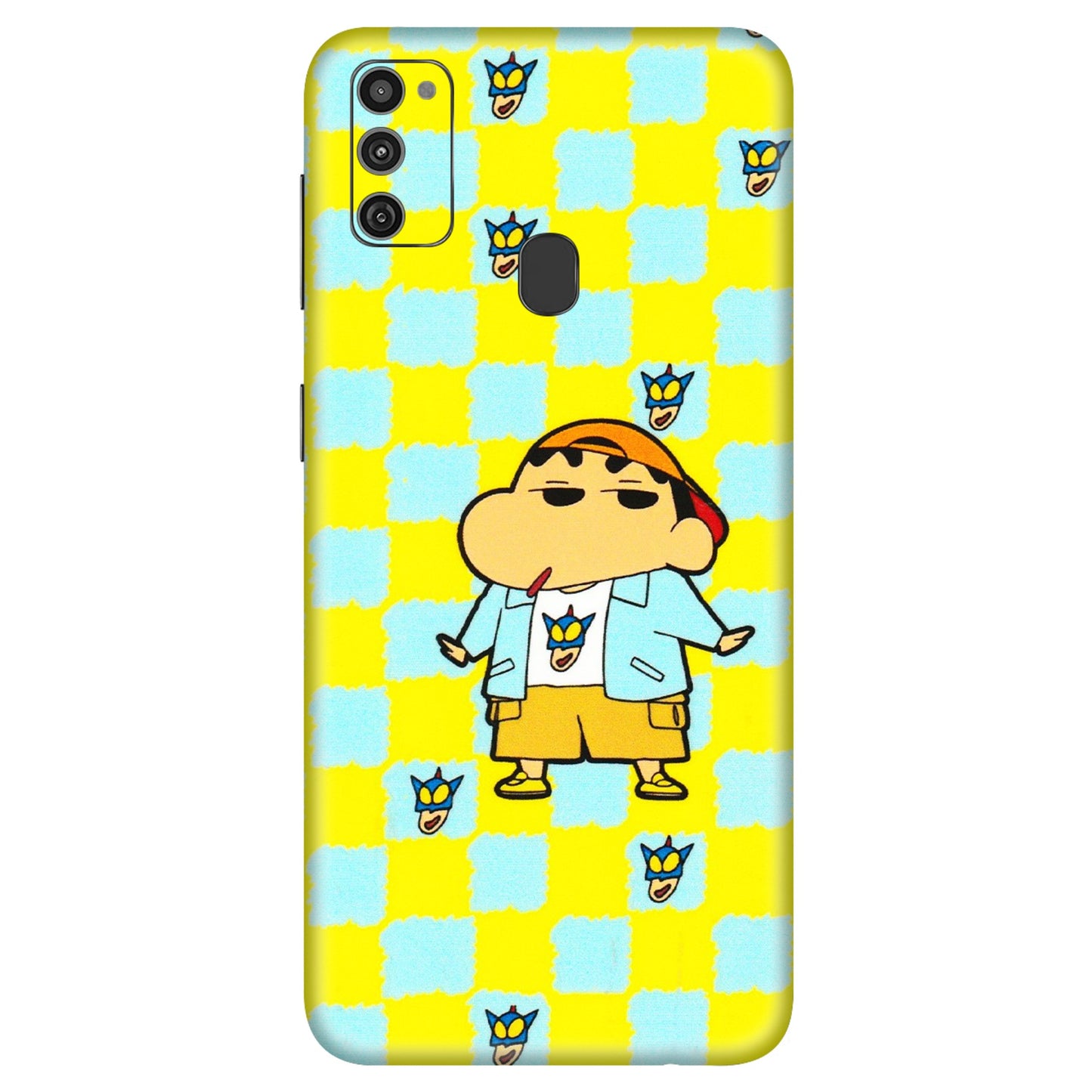 Samsung M/F/Note/Flip and C Phone Skins (All Models) - Yellow Blue Shinchan Cute - 3D Embossed Finish (L-221) Samsung Galaxy M21