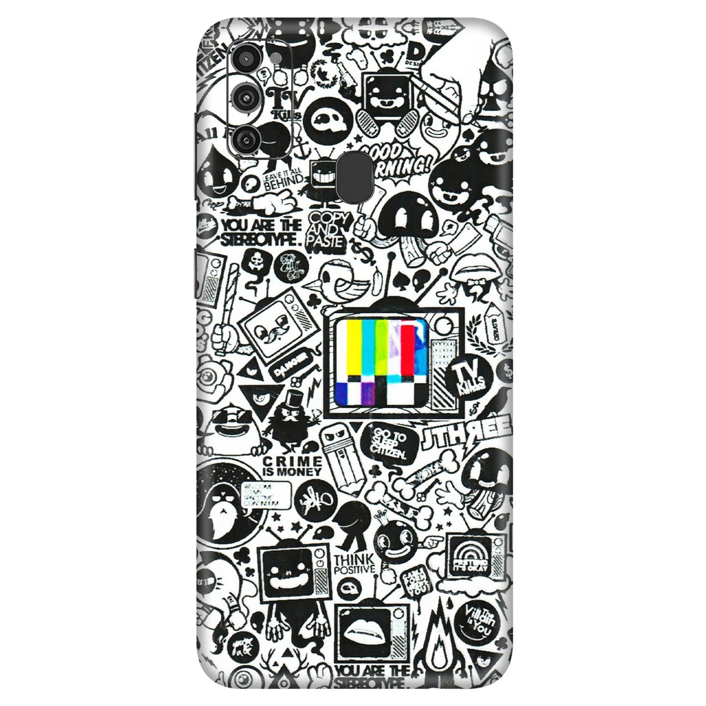 Samsung M/F/Note/Flip and C Phone Skins (All Models) - Doodles Positive Art - 3D Embossed Finish (L-263) Samsung Galaxy M21