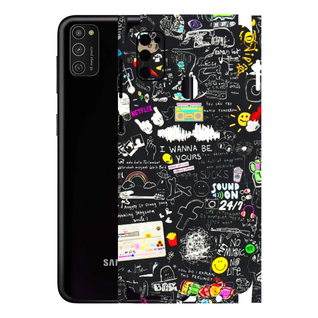 Samsung M/F/Note/Flip and C Phone Skins (All Models) - Black Creatives Doodles - 3D Embossed Finish (L-311) Samsung Galaxy M21