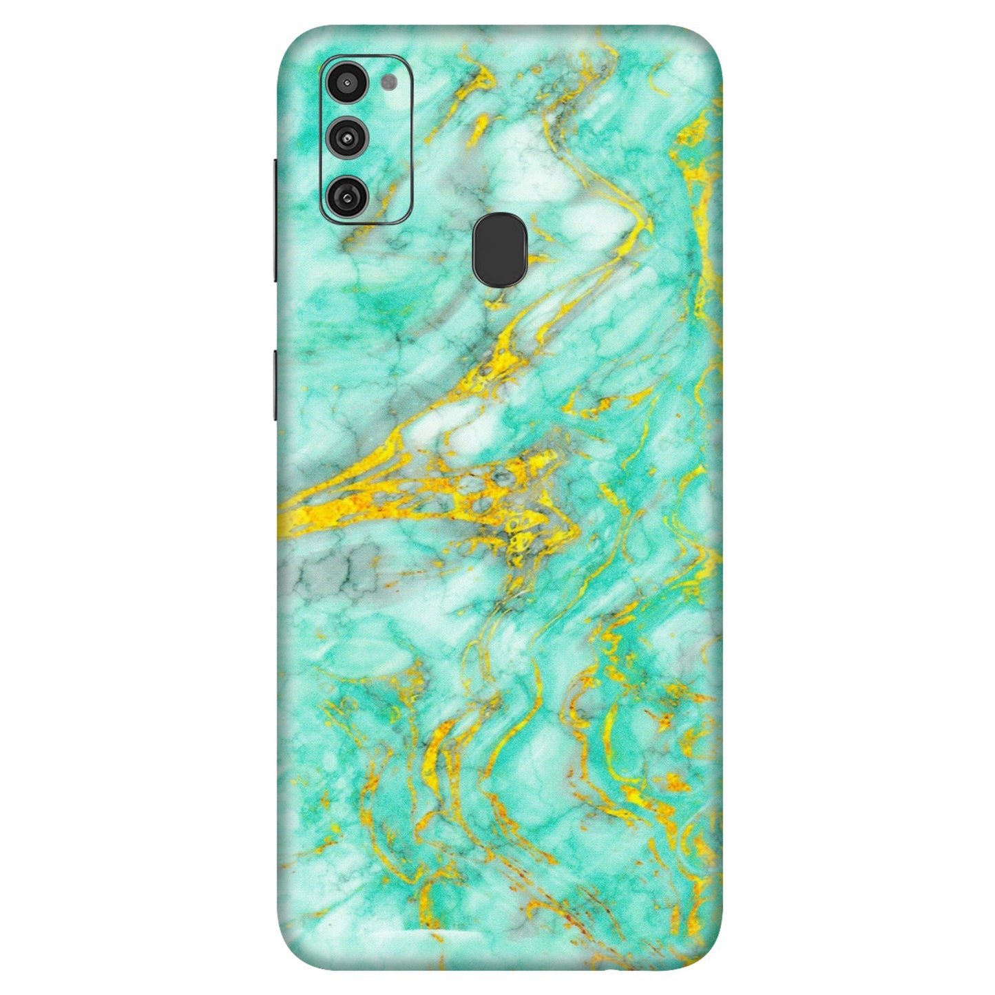 Samsung M/F/Note/Flip and C Phone Skins (All Models) - Green And Gold Marble Feel - Matte Finish (M-16) Samsung Galaxy M21