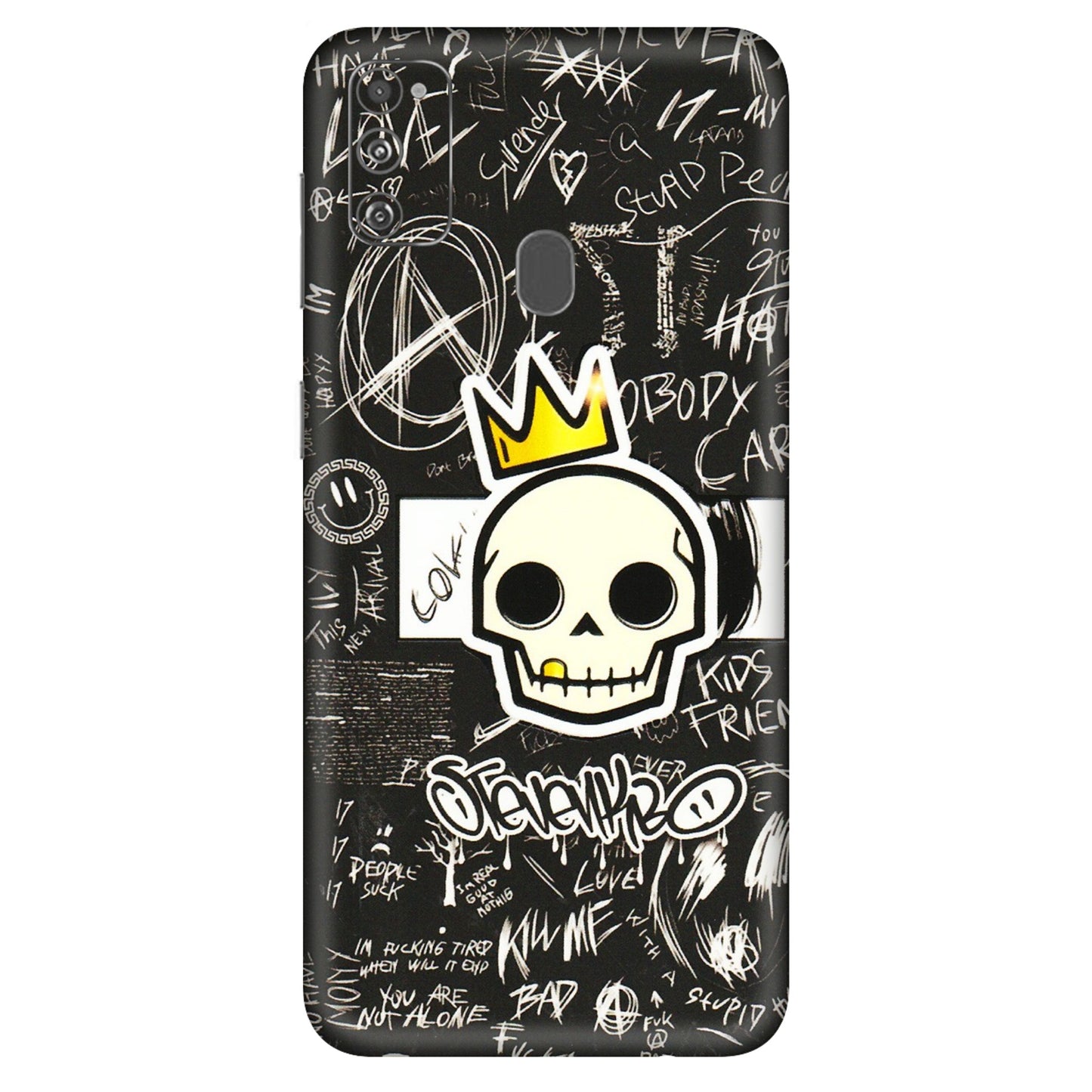 Samsung M/F/Note/Flip and C Phone Skins (All Models) - Funny Skull Black Chalk Grafitti - 3D Embossed Finish (L-22) Samsung Galaxy M30S