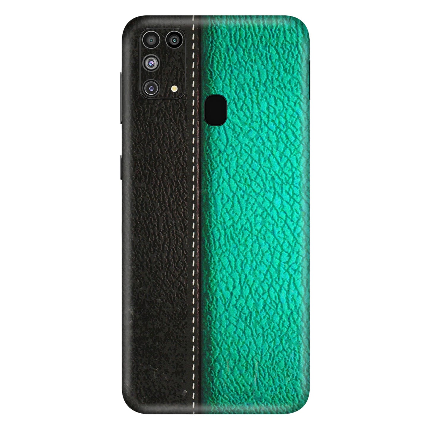 Samsung M/F/Note/Flip and C Phone Skins (All Models) - Black Green Dual Leather Stich - 3D Embossed Finish (L-233) Samsung Galaxy M31