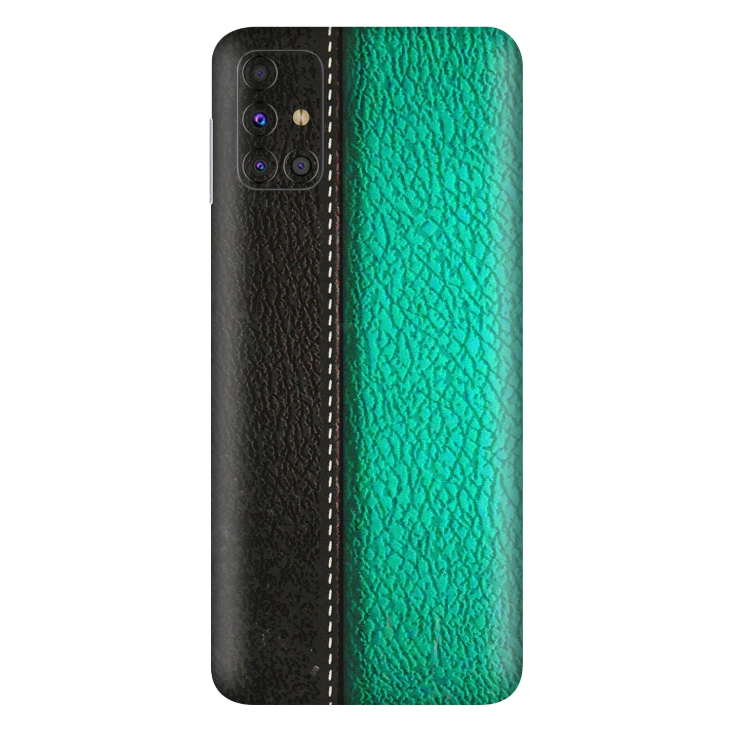 Samsung M/F/Note/Flip and C Phone Skins (All Models) - Black Green Dual Leather Stich - 3D Embossed Finish (L-233) Samsung Galaxy M31s
