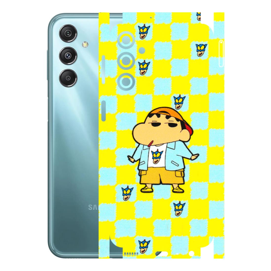 Samsung M/F/Note/Flip and C Phone Skins (All Models) - Yellow Blue Shinchan Cute - 3D Embossed Finish (L-221) Samsung Galaxy M34 (5G)