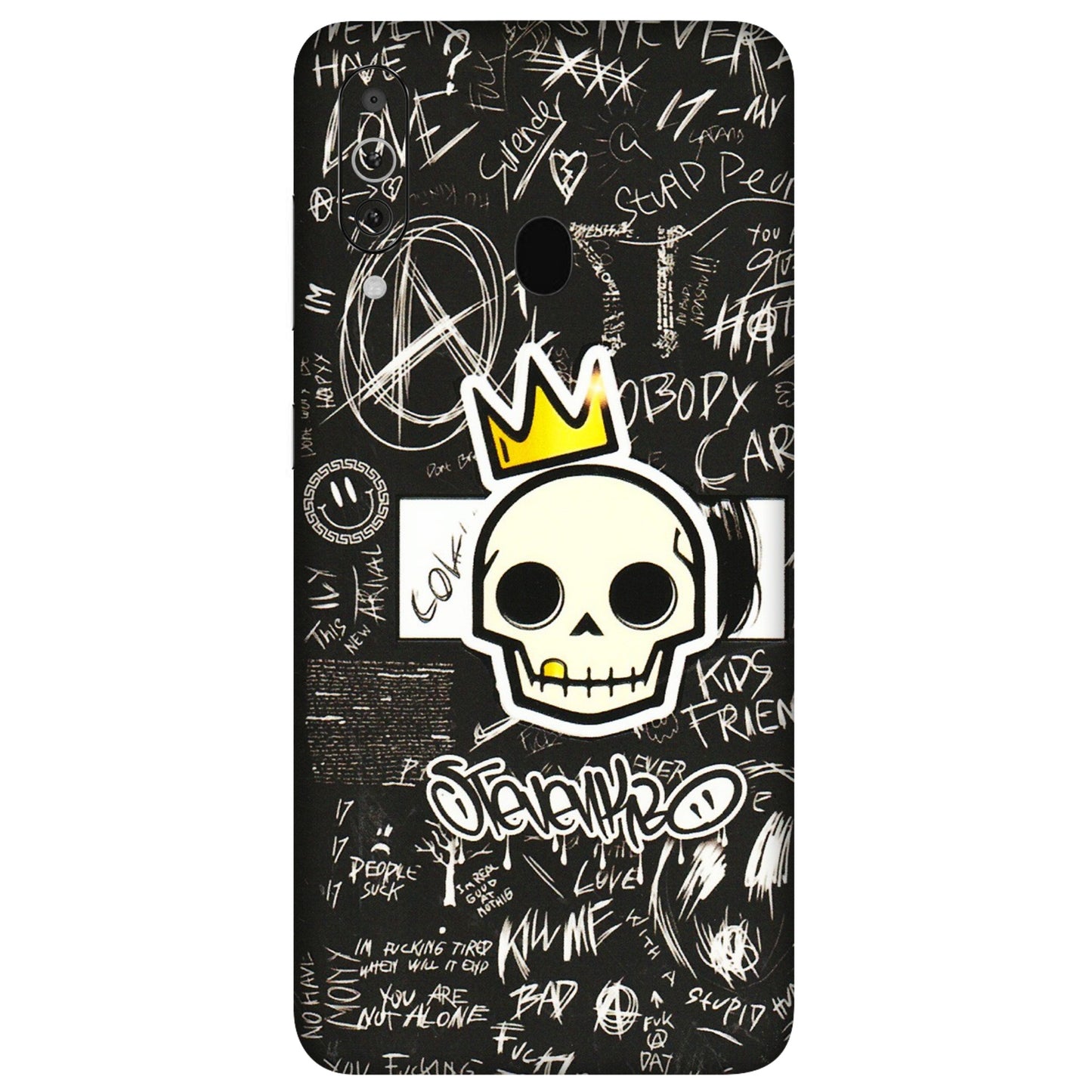 Samsung M/F/Note/Flip and C Phone Skins (All Models) - Funny Skull Black Chalk Grafitti - 3D Embossed Finish (L-22) Samsung Galaxy M40