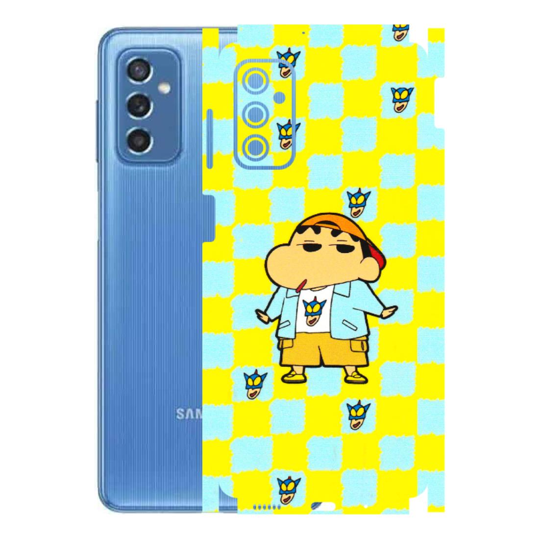 Samsung M/F/Note/Flip and C Phone Skins (All Models) - Yellow Blue Shinchan Cute - 3D Embossed Finish (L-221) Samsung Galaxy M52 (5G)