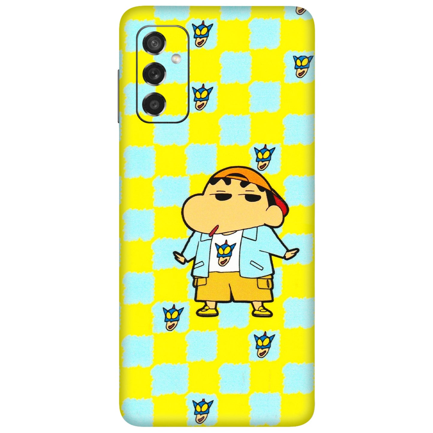 Samsung M/F/Note/Flip and C Phone Skins (All Models) - Yellow Blue Shinchan Cute - 3D Embossed Finish (L-221) Samsung Galaxy M52 (5G)