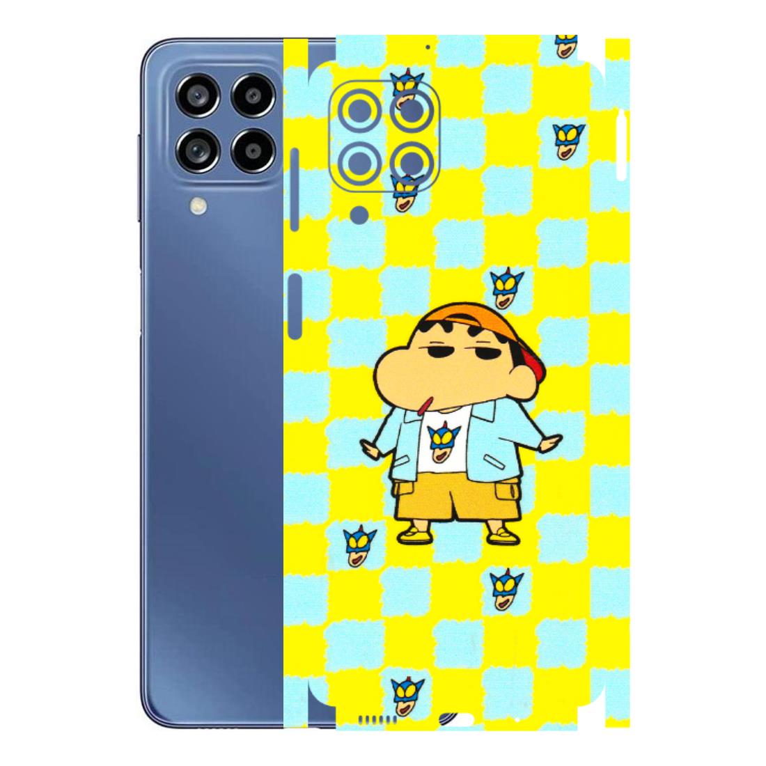 Samsung M/F/Note/Flip and C Phone Skins (All Models) - Yellow Blue Shinchan Cute - 3D Embossed Finish (L-221) Samsung Galaxy M53 (5G)