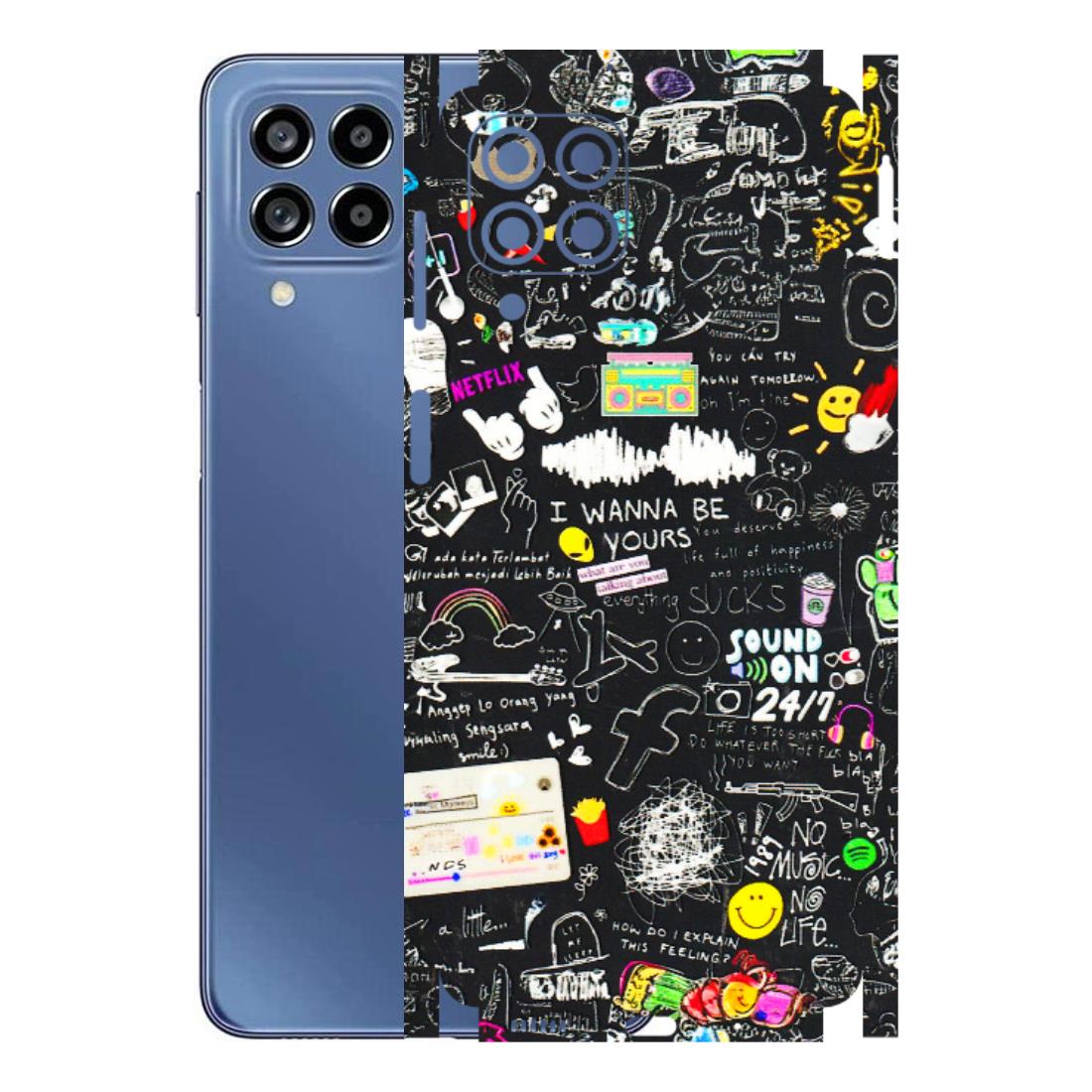 Samsung M/F/Note/Flip and C Phone Skins (All Models) - Black Creatives Doodles - 3D Embossed Finish (L-311) Samsung Galaxy M53 (5G)