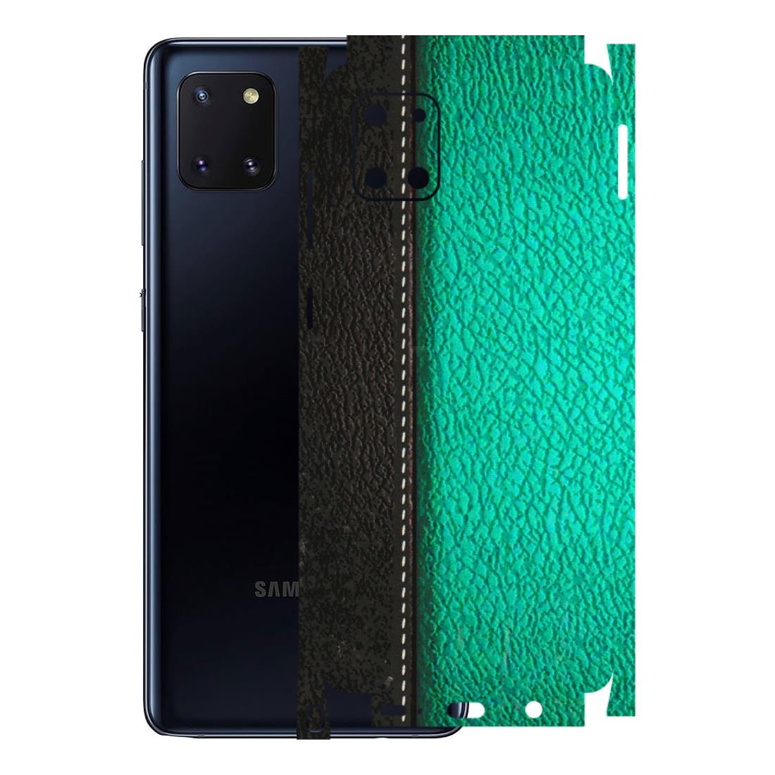 Samsung M/F/Note/Flip and C Phone Skins (All Models) - Black Green Dual Leather Stich - 3D Embossed Finish (L-233) Samsung Galaxy Note 10 Lite