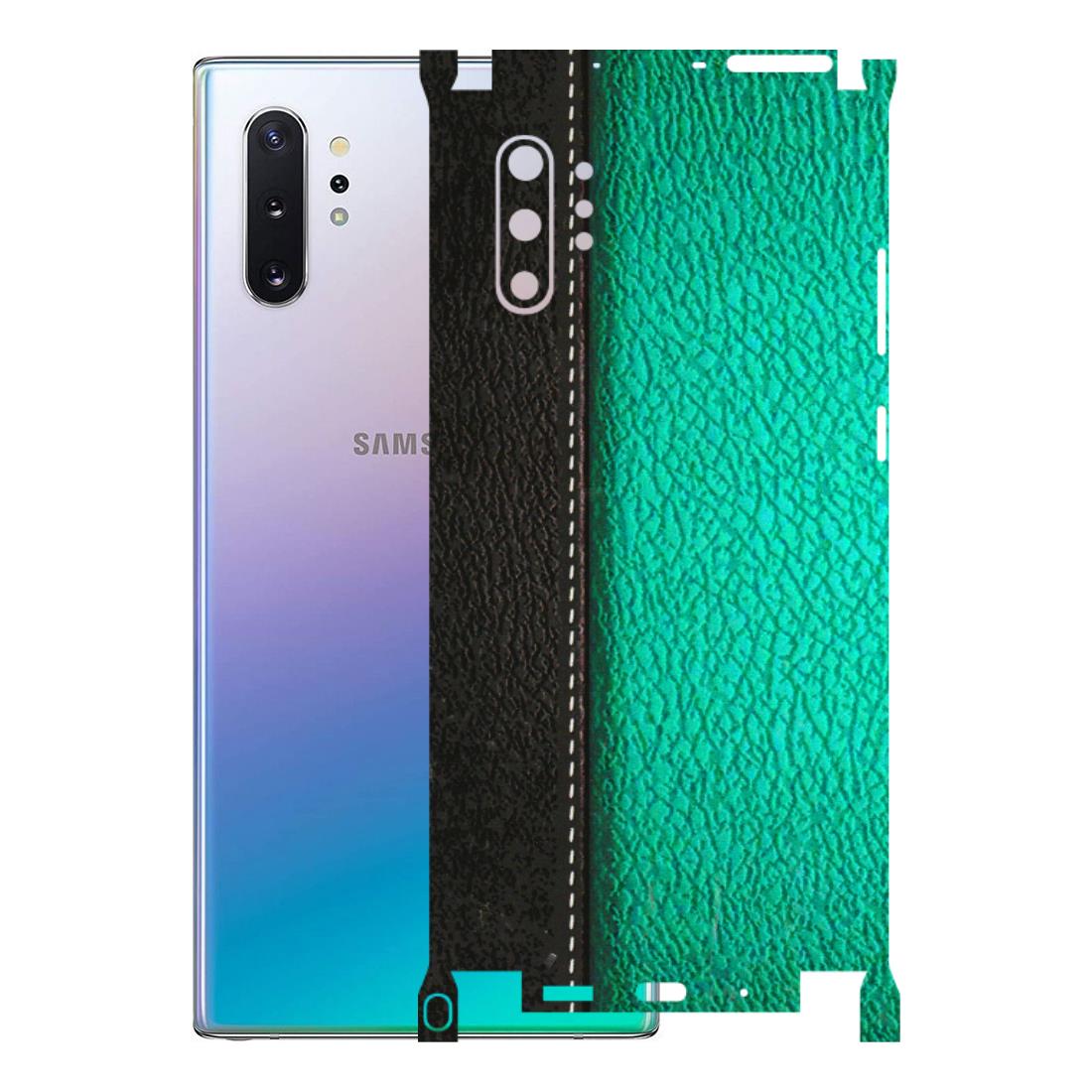 Samsung M/F/Note/Flip and C Phone Skins (All Models) - Black Green Dual Leather Stich - 3D Embossed Finish (L-233) Samsung Galaxy Note 10 Plus