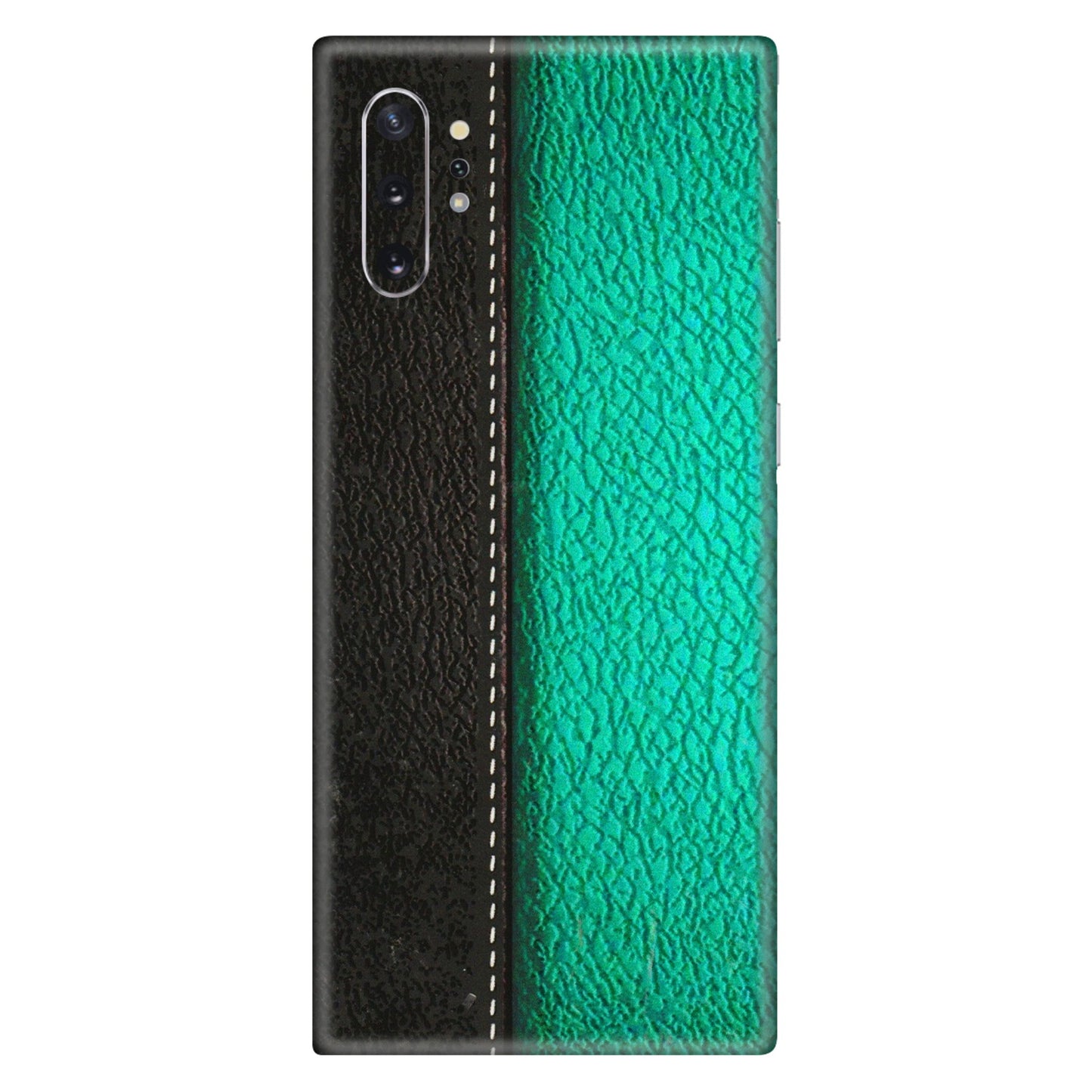 Samsung M/F/Note/Flip and C Phone Skins (All Models) - Black Green Dual Leather Stich - 3D Embossed Finish (L-233) Samsung Galaxy Note 10 Plus